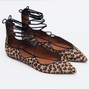Zara Leopard Print Lace Up Ballet Flats!