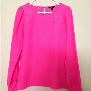 J. Crew Factory Long- Sleeved Blouse in Hot Pink