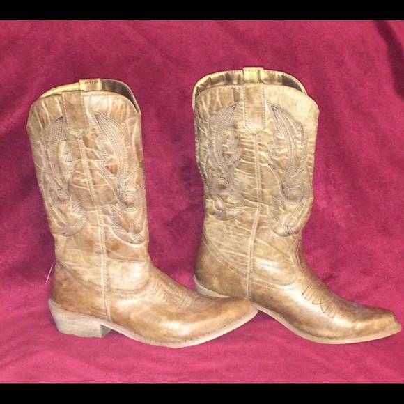 Faux-leather cowboy boots. Like-new condition