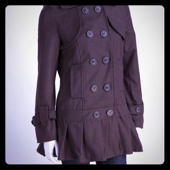 Brown peacoat.
