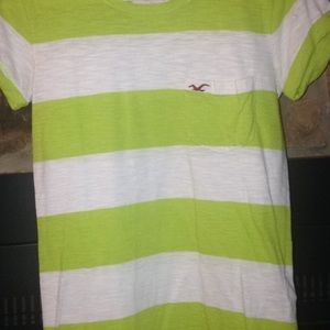 Hollister green and white striped shirt