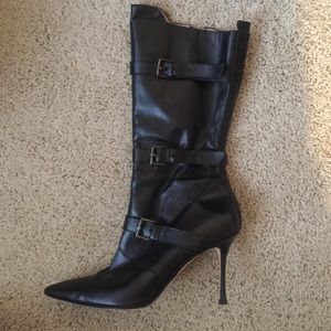 Manolo blahnik black leather boots