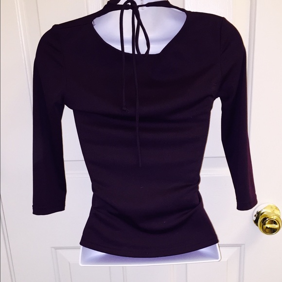 Small purple v neck long sleeve top w tie back - Picture 3 of 3