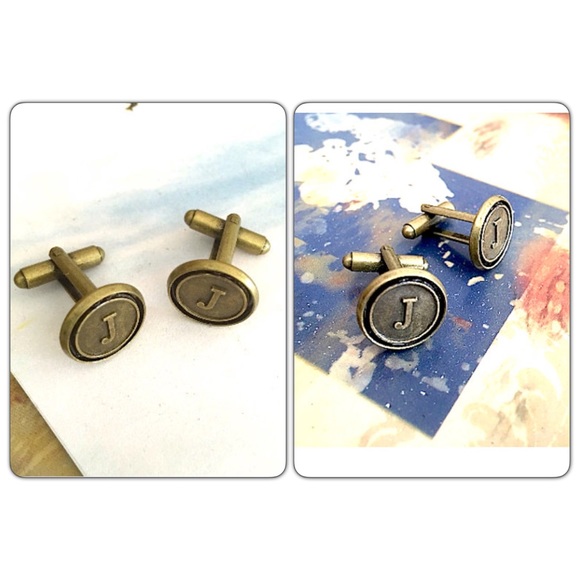 Oxidized Brass initial Letter Cufflinks Set of two - Picture 3 of 4