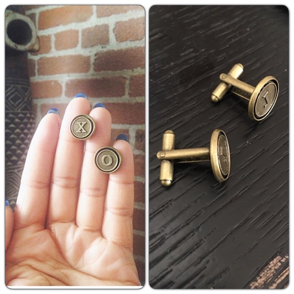 Oxidized Brass initial Letter Cufflinks Set of two - Picture 4 of 4