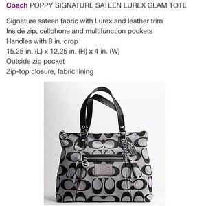Coach Poppy Signature Sateen Lurex Glam Tote