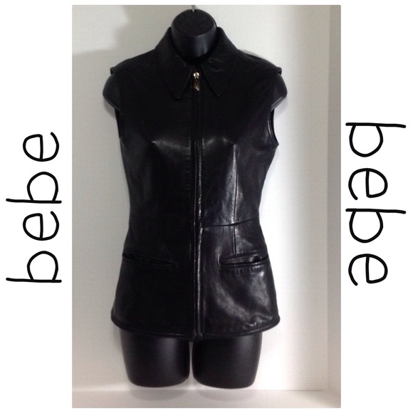 bebe Jackets & Blazers - @aajohnsto  VTG bebe SFO Black Leather Vest  Sz 2