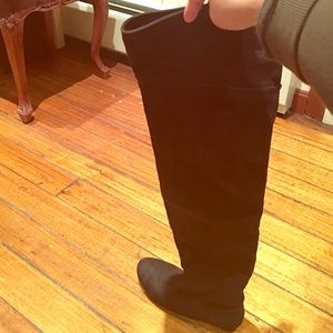 Over the knee flat black suede boots!