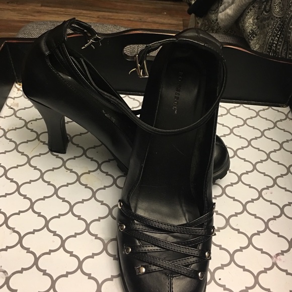 Cute black ankle strap heels