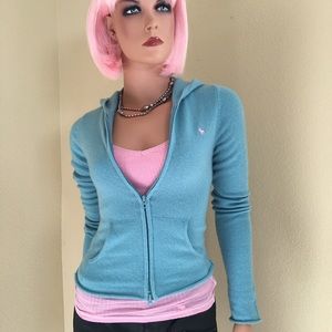 Turquoise cashmere zip up hoodie. Size S