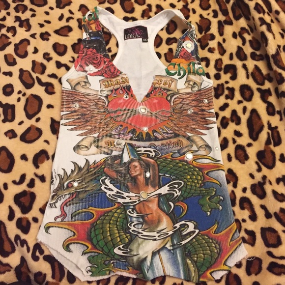 Ed hardy racer back, tattoo cami tank top size XS.