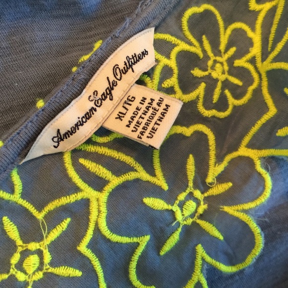 AEO Yellow & Blue Floral Embroidered Cutout Top - Picture 4 of 4
