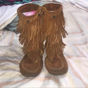 Minnetonka three layer fringe boot