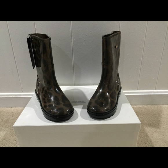 Dolce and Gabbana Leopard print rain boots.