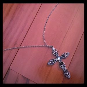 Long silver cross necklace