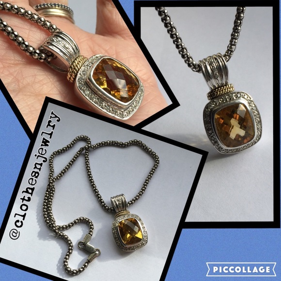 🎉HP2/24-Cushion Cut Citrine Pendant .925chain+14K - Picture 2 of 4