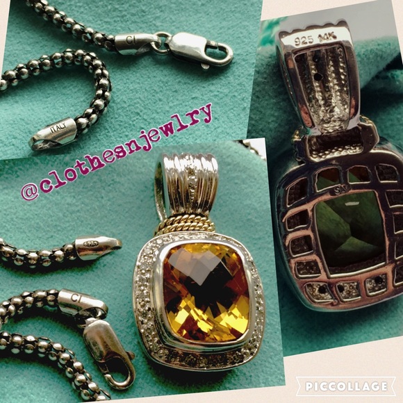 🎉HP2/24-Cushion Cut Citrine Pendant .925chain+14K - Picture 3 of 4
