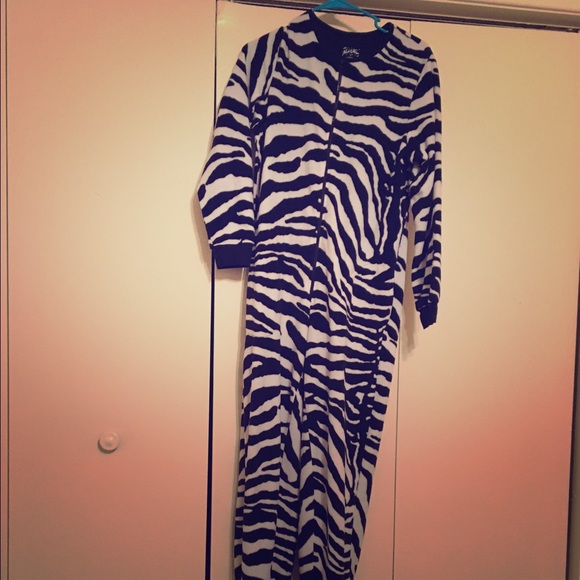 Zebra night time onesie with zebra face feet