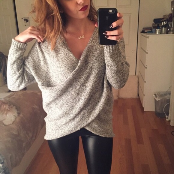 Grey knit crossover sweater