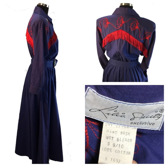 SOLD 80s Square Dance Circle Skirt Western Dress - Picture 2 of 4