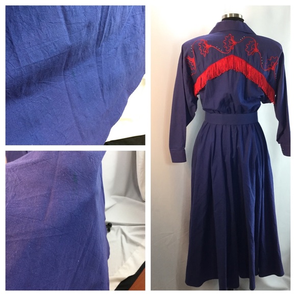 SOLD 80s Square Dance Circle Skirt Western Dress - Picture 3 of 4