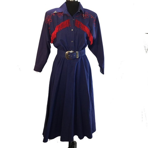 SOLD 80s Square Dance Circle Skirt Western Dress - Picture 4 of 4