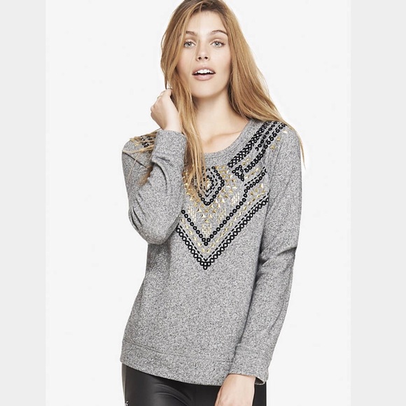 Express Aztec Embellished French Terry Sweatshirt - Picture 1 of 3