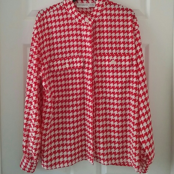 Red & white hounds tooth print blouse