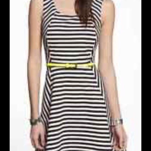 Express b/w ponte knit fit n' flare WITH NEON BELT - Picture 1 of 2