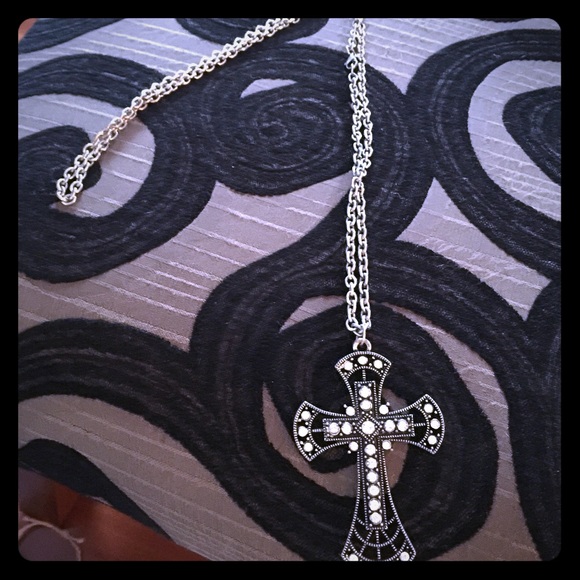 Long Silver cross necklace