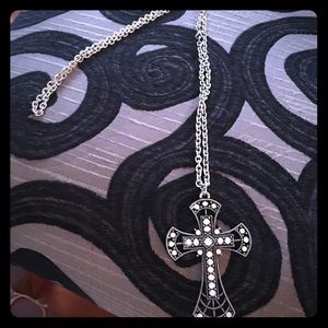 Long Silver cross necklace