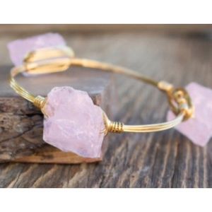 Wire Wrapped Rose Quartz Druzy Bangle Bracelet