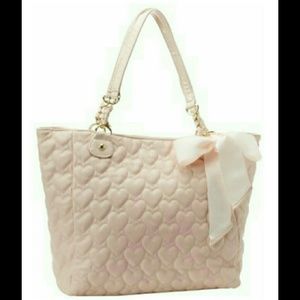 Very roomy white Betsey Johnson tote with hearts