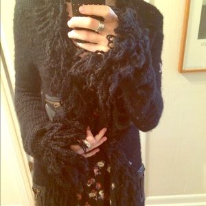 Long sweater coat with fringe