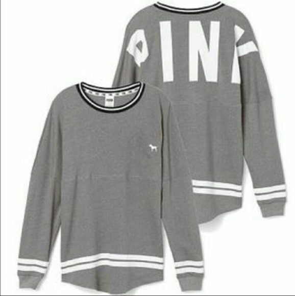Gray and white Victoria secret PINK varsity crew - Picture 1 of 4