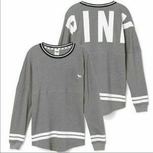 Gray and white Victoria secret PINK varsity crew