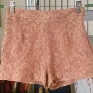 Pink high waisted lace shorts