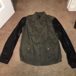 Army Green jacket with Leather Sleeves