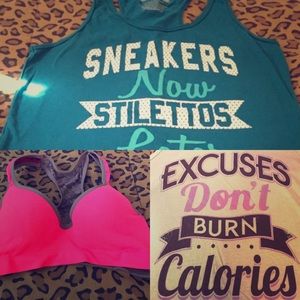 Two work out tanks and sports bra bundle.