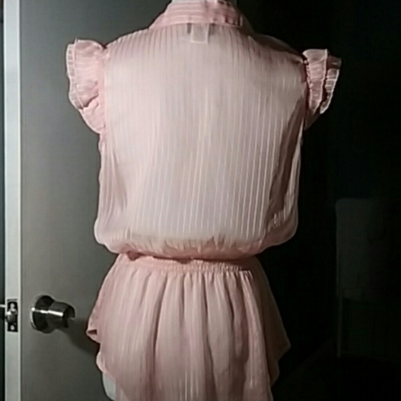 Pretty Peach Chiffon  Button Down Blouse - Picture 2 of 3