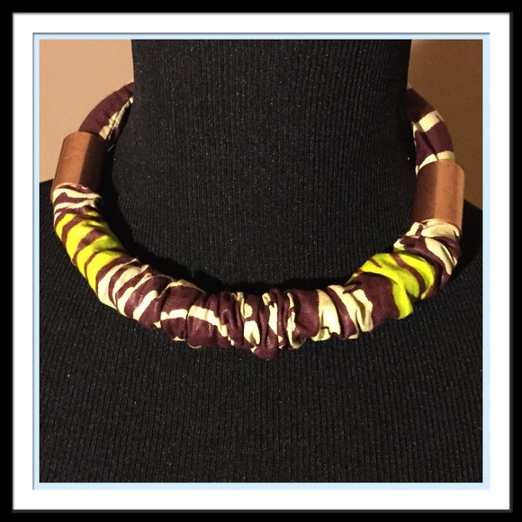 Handmade African Print Fabric Necklace  & Earrings