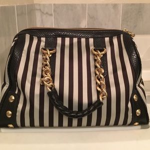 Classy Striped Bowler Bag with Chain Handles