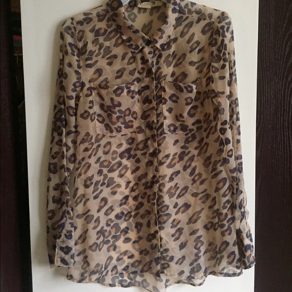 Animal print sheer blouse.