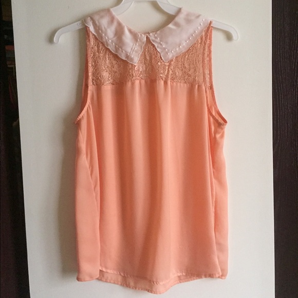 Peach coral lace collar top.