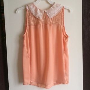 Peach coral lace collar top.