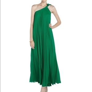 BCBGMAXAZRIA One Shoulder Pleated Gown Green
