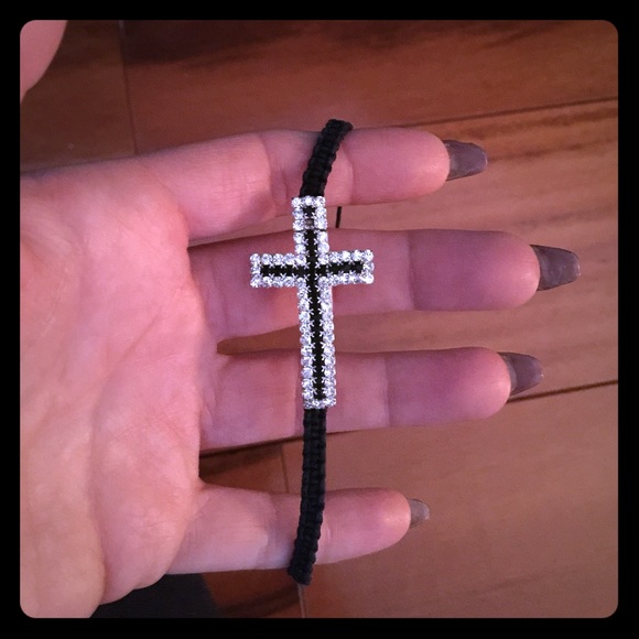 Cross adjustable bracelet black string adjusters