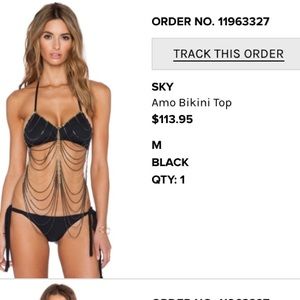 Sky black bikini top with chains