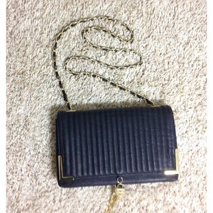 Quilted Leather Bebe Black and Gold Flapbag