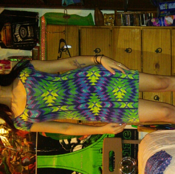 Retro hippie multicolor dress with sleeves